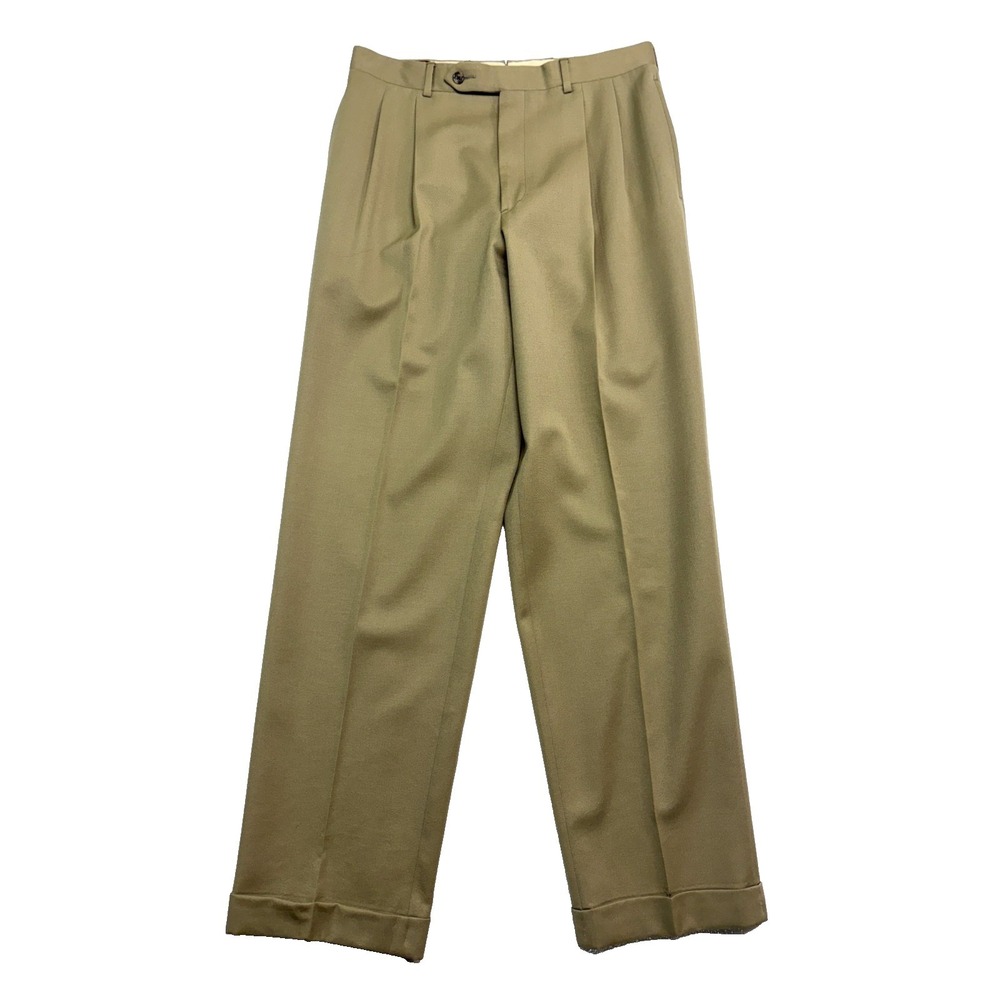 vtg 90s Corbin Nordstrom 32x33 Tan Dress Pants Pleated High Waisted USA Wool